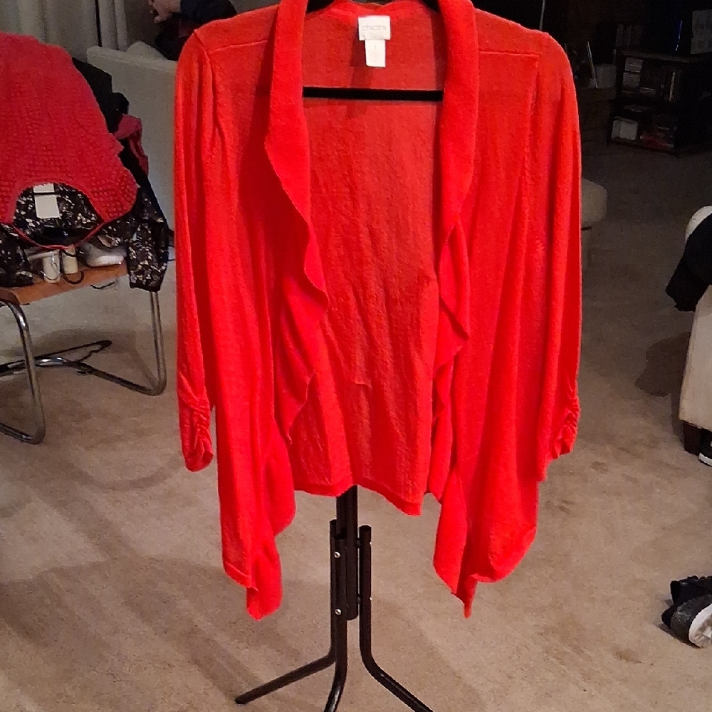 Chico's Bold Red Ruffled Cardigan